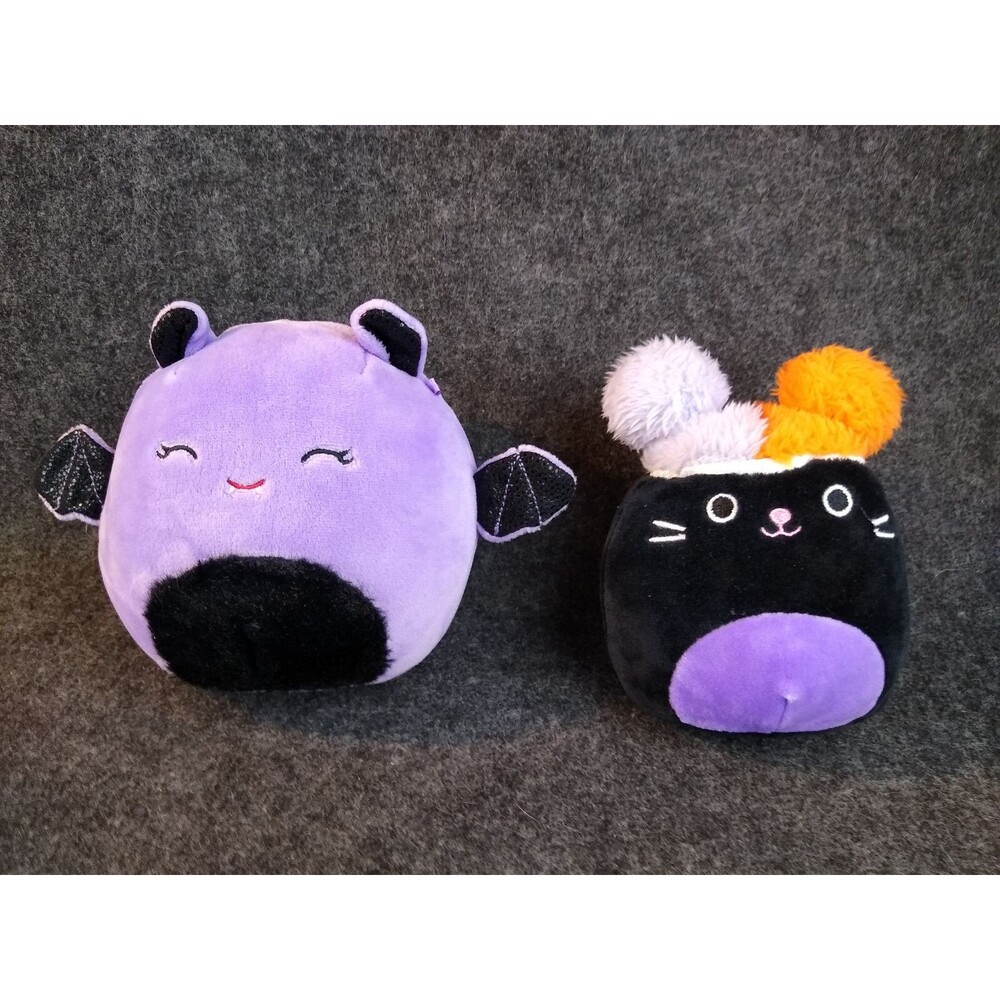 Squishmallow Lot Joldy Purple Bat Fuzzy Belly and Squishdoo Black Cat Halloween